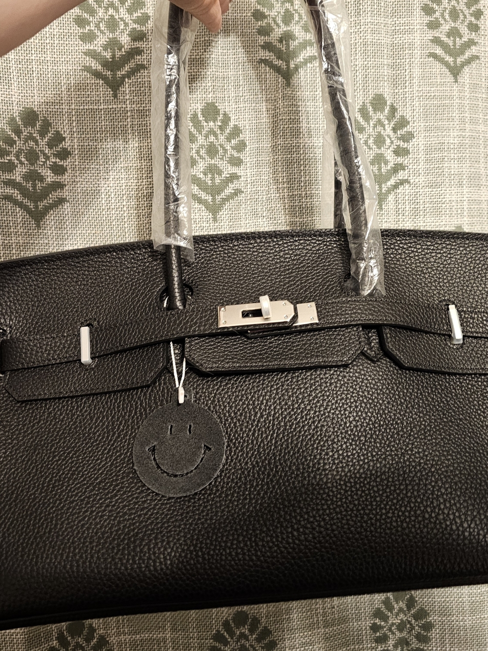 Black Leather Tote Bag with Silver Hardware